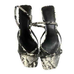 H&M Size 40 Snake Print Tie-Around Strappy Heeled Sandals Black & White
